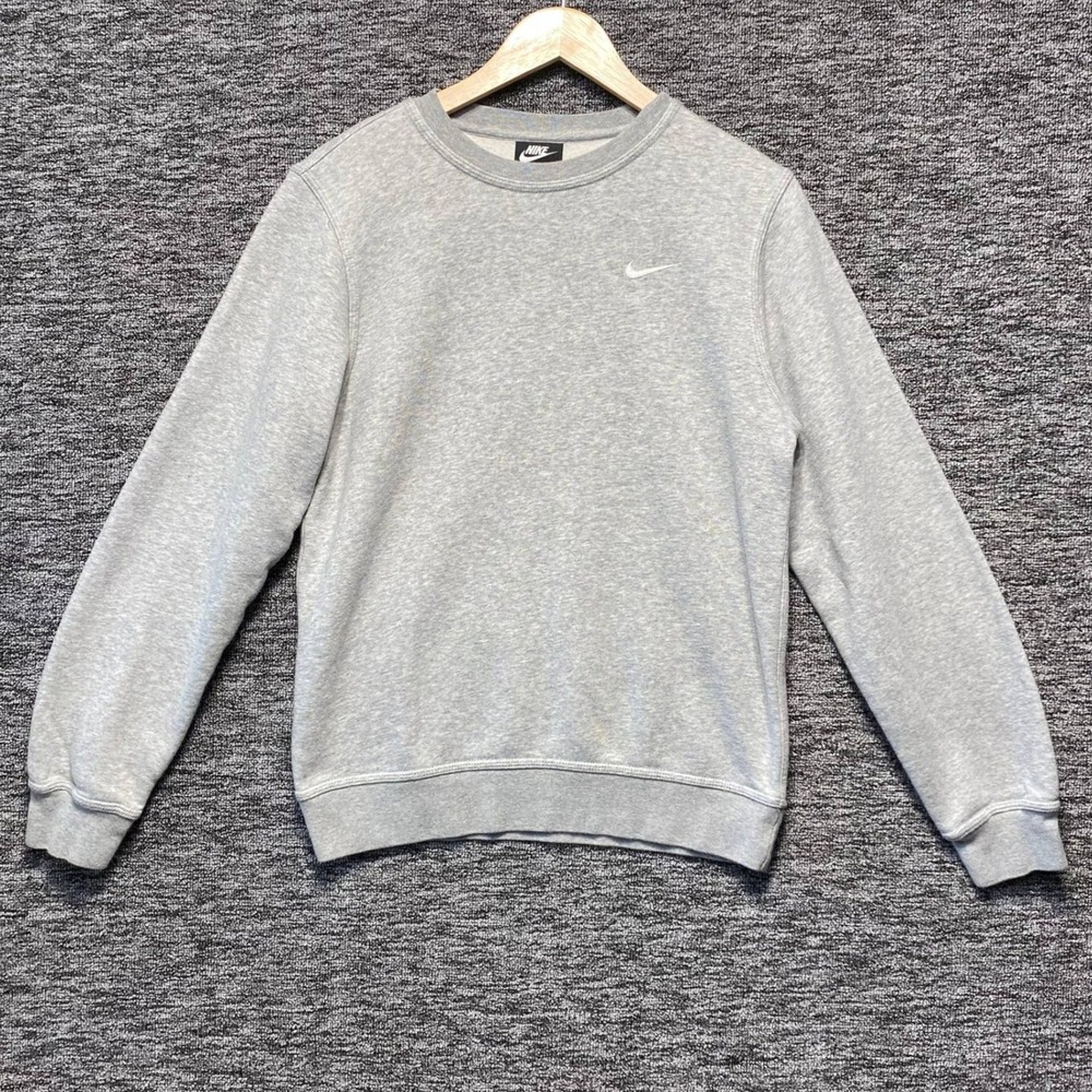 Nike Mens Small Gray Club Fleece Crewneck Sweatshirt Small Swoosh Pullover